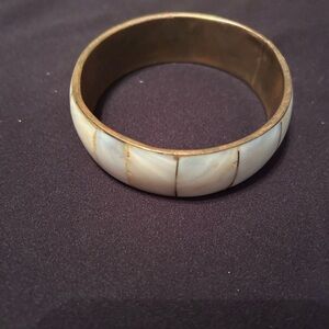 Mother of Pearl Elegant White and Gold Bangle Bracelet